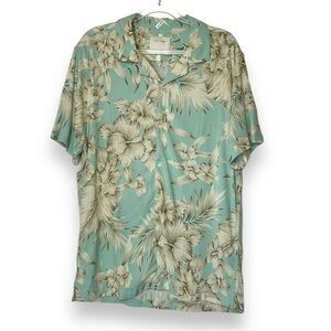 Cactus Man Hawaiian Shirt Mens Floral Print Blue White Button Size‎ Large NWT
